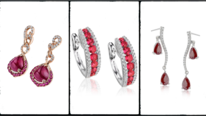 Three Ruby earrings of different styles